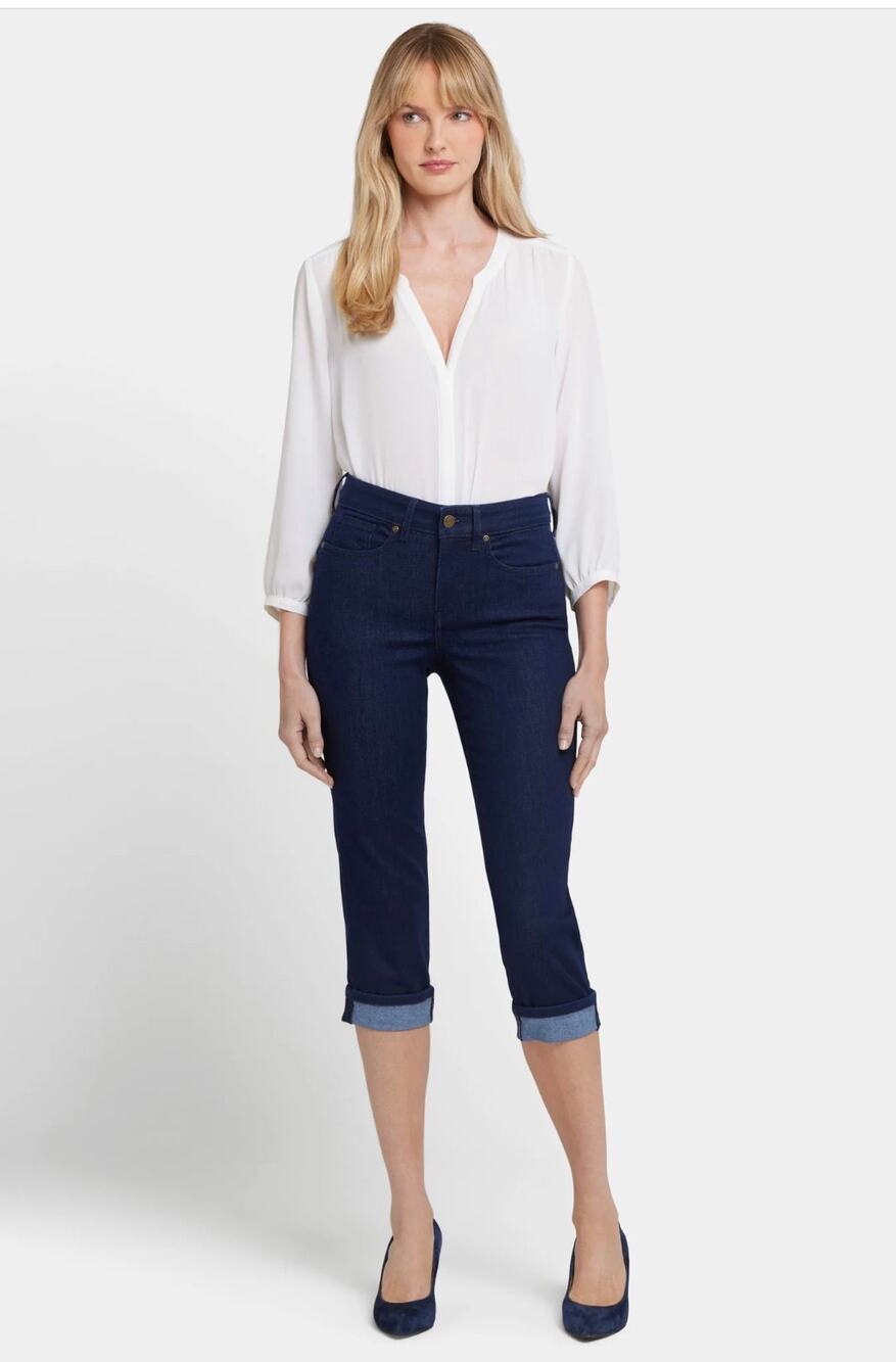 NYDJ Womens 2 Black Marilyn Straight Crop Roll Cuff Denim Jeans NWT